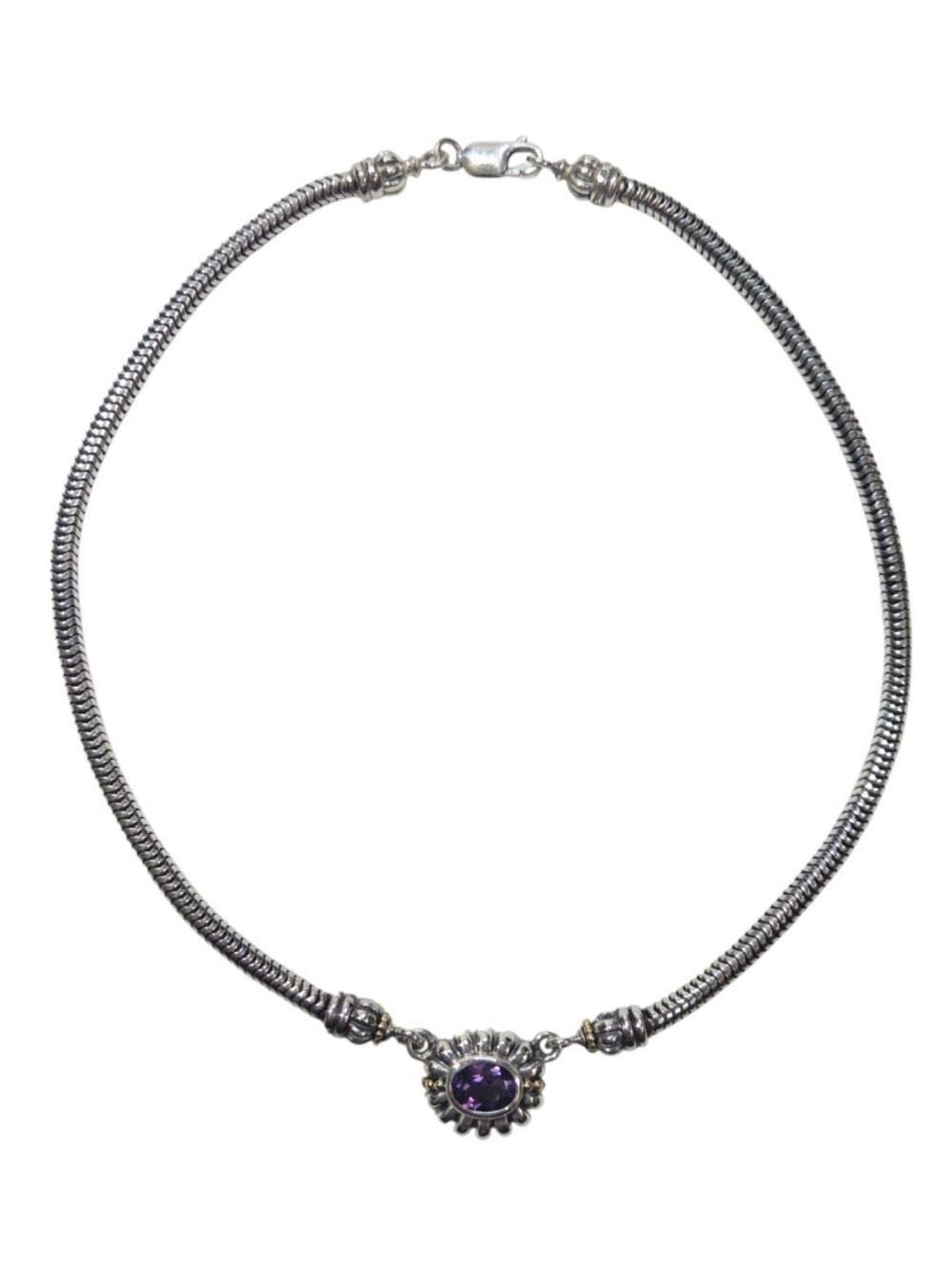 Lagos Caviar Sterling and 18K Yellow Gold Amethyst Necklace #25231